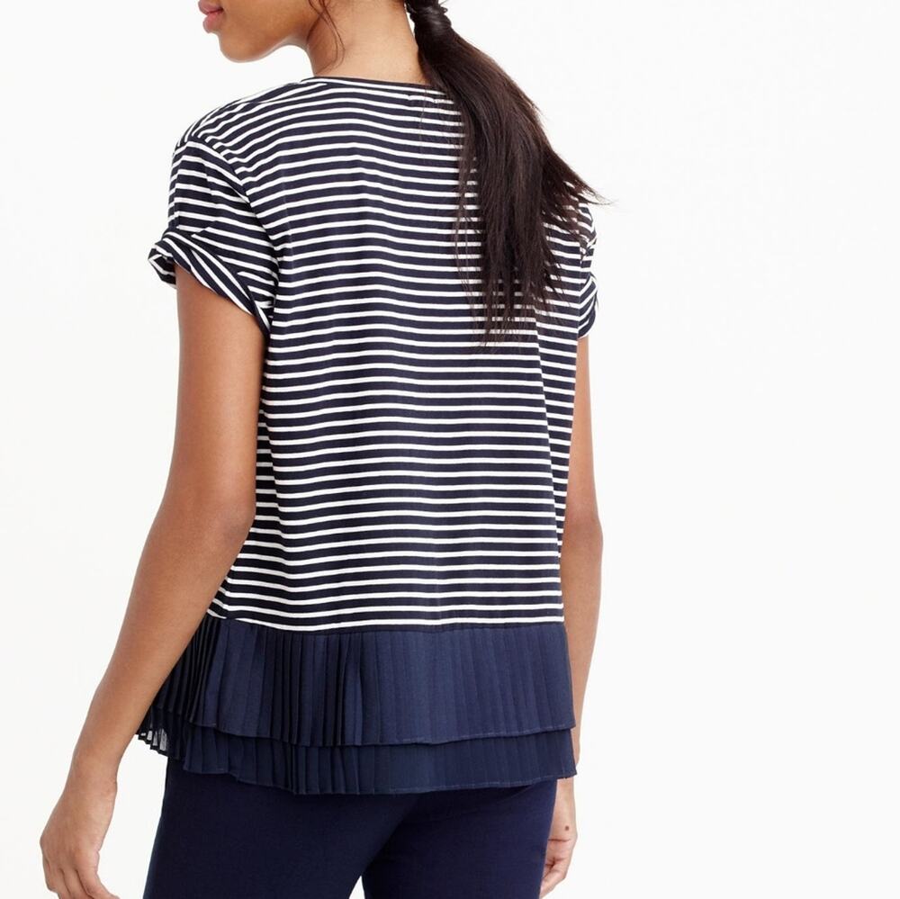 J. Crew Pleated Chiffon Hem Stripe Top